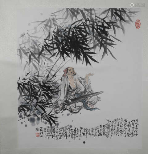 A Fine Chinese Painting 'Pine Tree and Scholar