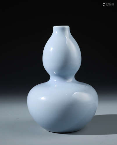 A Fine Chinese Sky Blue Glazed Double Gourd Vase
