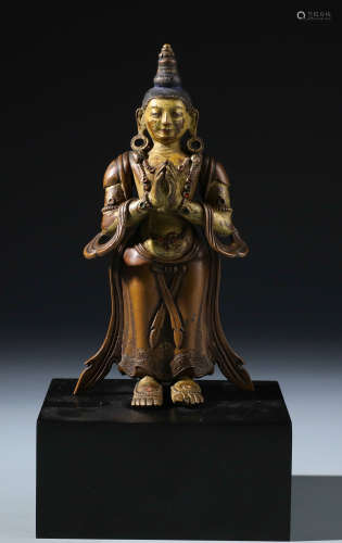 A Rare Chinese Gilt-Lacquered Bronze Figure of Bodhisattva