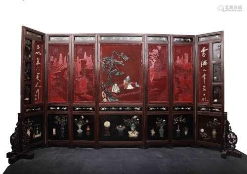 Nagel Auction： An Extremely Large and Rare Chinese Red Lacquered Cinnabar Panel Screen with Gilt Painted Inscriptions