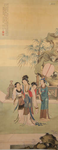 A Chinese Hand-drawn Painting of Figures Signed by Yanshaoxiang