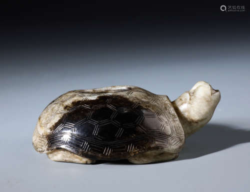 A Rare Chinese Carved White and Black Jade Turtle Shaped Water Dropper