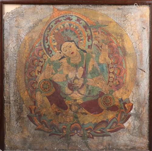 A Rare Chinese Mural Painting of Deity