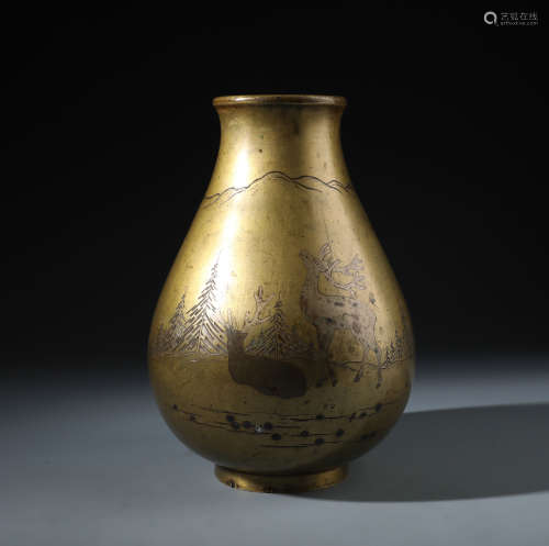 A Rare Chinese Silver Inlaid Bronze Vase
