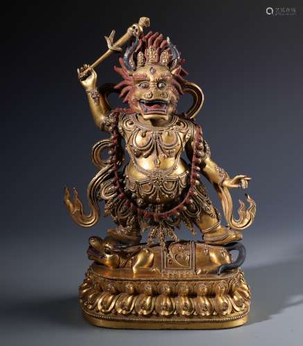 A Chinese Gilt Bronze Figure of Yama Dharmaraja with Mark
