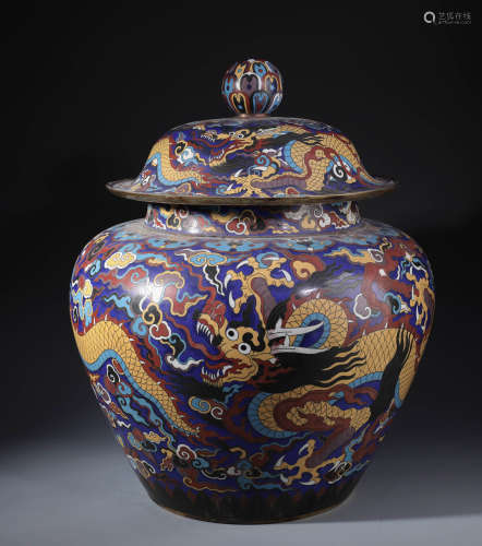 A Large Chinese Cloisonne Enamel Jar and Cover