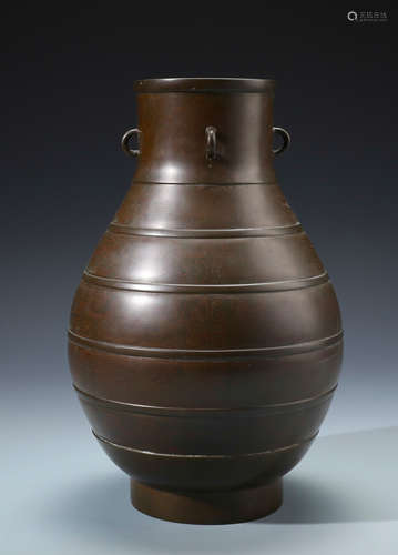 A Rare Chinese Carved Bronze Vase With Clouds Motif