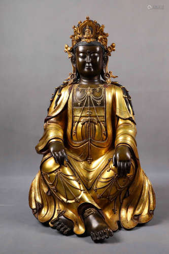 A Large and Very Rare Chinese Gilt Bronze Figure of Maitreya