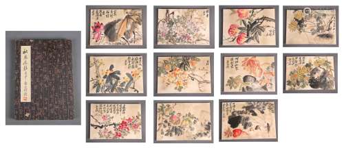 A Fine Chinese Hand-drawn Painting Album of Flowers  Signed By Wu Chang Shuo (11Pages)