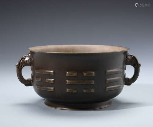 A Rare Chinese Bronze Censer with Twin Chilong Handles