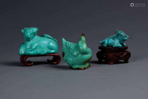 A Group of Three Turquoise Carvings