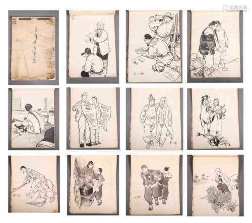 A Fine Chinese Hand-drawn Painting Album of Figures Signed By Hua San Chuan(37Pages)