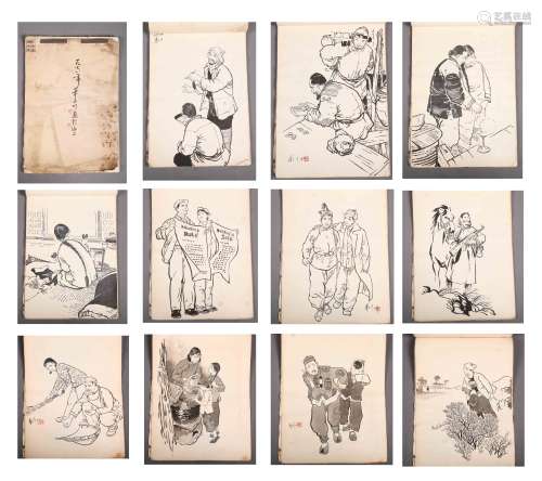 A Fine Chinese Hand-drawn Painting Album of Figures Signed By Hua San Chuan(37Pages)
