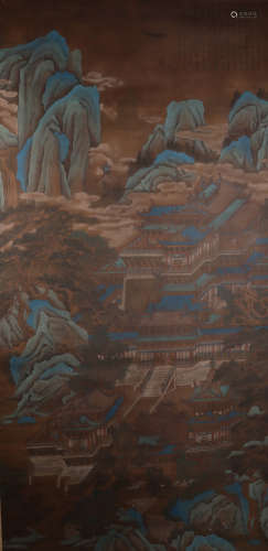 A Large Chinese Hand-drawn Painitng Scroll Signed by Wen Zheng Ming