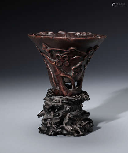 A Finely Carved Chinese Aloeswood Libation Cup