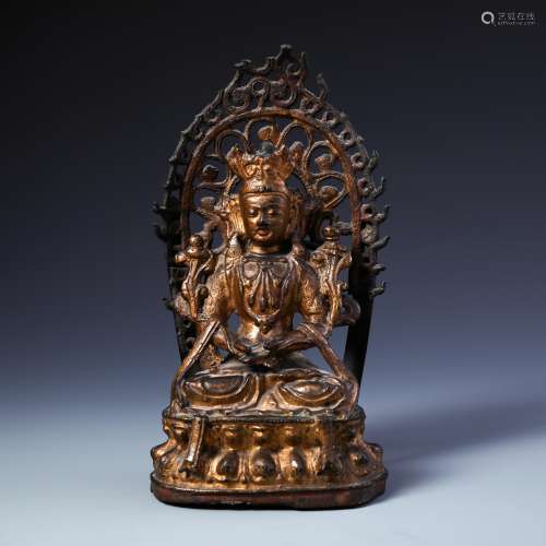 A Chinese Gilt Lacquered Bronze Figure of Avalokitesvara
