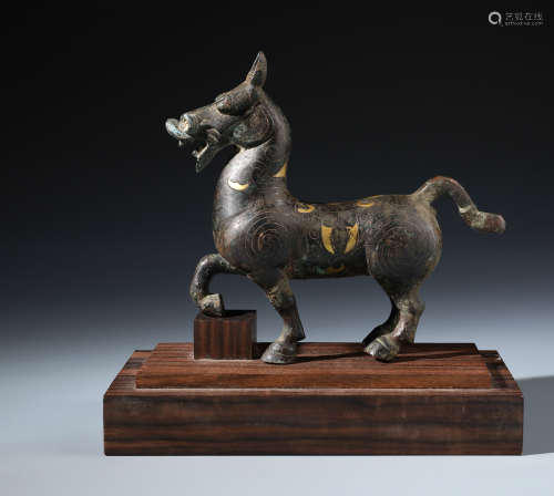 A Rare Chinese Carved Silver Inlaid Bronze Horse