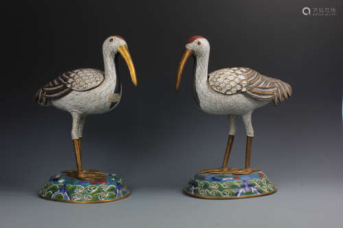 A Pair of Cloisonne cranes 'EIGHT SOUNDS'