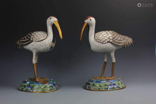 A Pair of Cloisonne cranes 'EIGHT SOUNDS'