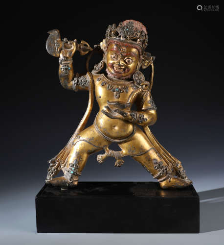 A Finely Cast Chinese Gilt Bronze Figure of Vajrapani