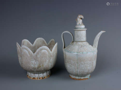 A Rare Yingqing Wine -Warmer and Ewer  (Partially Restored)