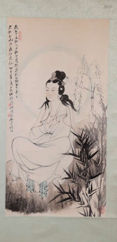A Chinese Hand-drawn Painting  Of Guanyin Signed By Zhang Da Qian with Publication