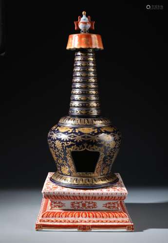An Impeiral Chinese Gilt-lacquered Famille Rose Buddhist Stupa