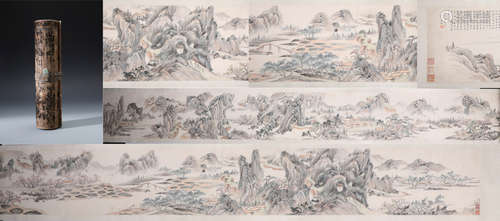 A Chinese Hand-drawn Painting Scroll of Spring Mountain and River Signed By Dai Jian