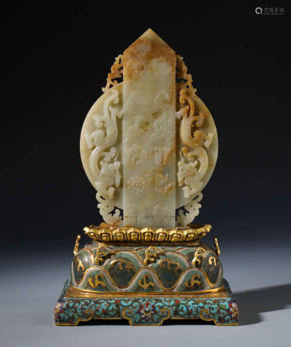 A Chinese Cloisonne Enamel and White Jade Gui