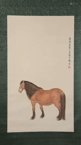 A Chinese Hand-drawn Painting of Horse Signed by Majin