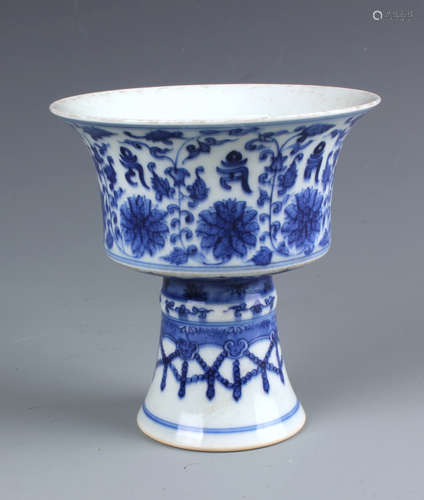 A Chinese Blue and White Stem Cup