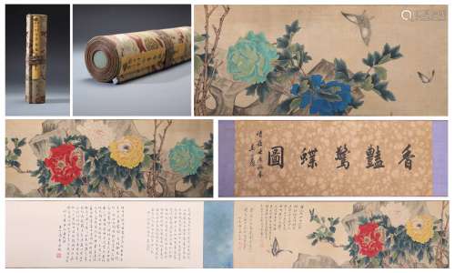 A Chinese  Hand-drawn Painting Scroll of Flowers and Birds Signed By Zhang Da Qian