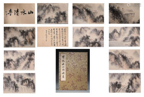 A Chinese Hand-drawn Painting Album of Mountains and Rivers Signed By Fu Bao Shi（10Pages）
