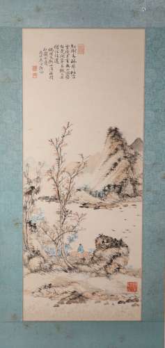 A Chinese Hand-drawn Painting of Scholor Along the River