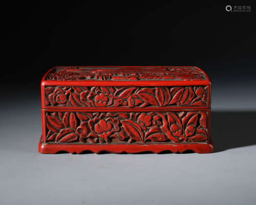 A Finely Carved Chinese Red Lacquer And Cinnabar Floral Box And Cover