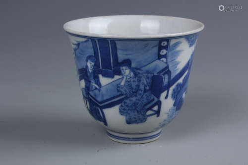 A Blue and White Porcelain Cup, Kang Xi Mark