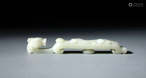 A Chinese Carved White Jade Dragon Belt Hook