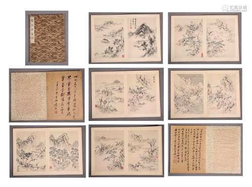 A Fine Chinese Hand-drawn Painting Album of Landscape Signed By Huang Bin Hong(14Pages)