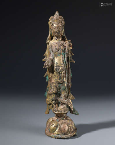 A Chinese Archaistic Gilt Bronze Figure of Avalokitesvara