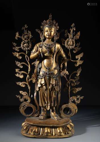 A Rare Chinese Gilt Bronze Figure of Padmapani