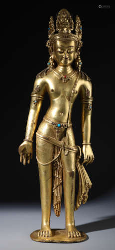 A Finely Cast Gilt Bronze Figure  of Standing Padmapani Lokeshvara