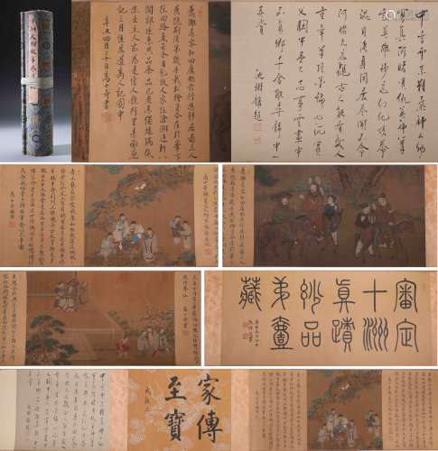 A Fine Chinese Hand-drawn Painting  Scrolls of Figures Signed By Qiu Ying