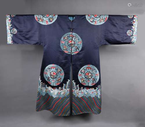 An Imperial Chinese Blue Silk Embroidered Bajixiang Robe