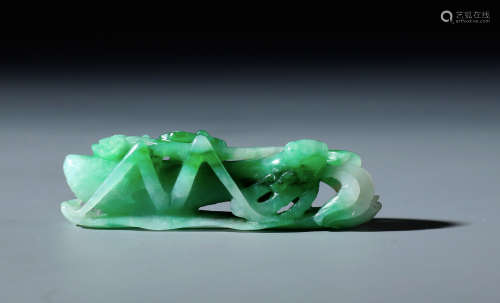 A Chinese Carved Green Jadeite Mantis