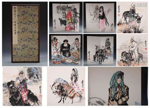 A Chinese Hand-drawn Painting  Album of Figures Signed By Huang Zhou