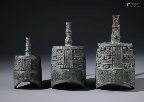 Three Chinese Carved Bronze Bells, Yongzhong