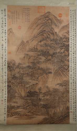 A Fine Chinese Hand-drawn Painting of Landscape Signed By Wang Yuanqi