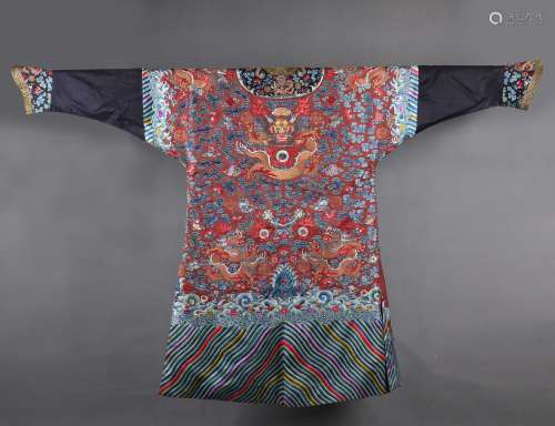 An Imperial Chinese Brownish Red Silk Embroidered Dragon Robe
