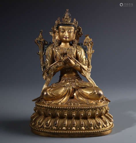 A Rare Chinese Carved Gilt Bronze Figure of Maitreya With Marks