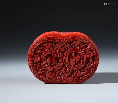 A Fine Chinese Carved Red Lacquer Cinnabar Box and Cover